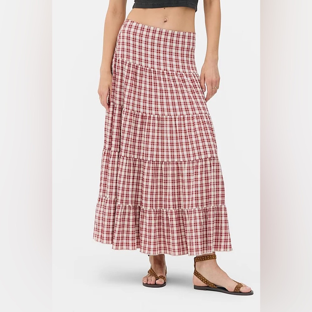 Primark Red and White Plaid Maxi Skirt